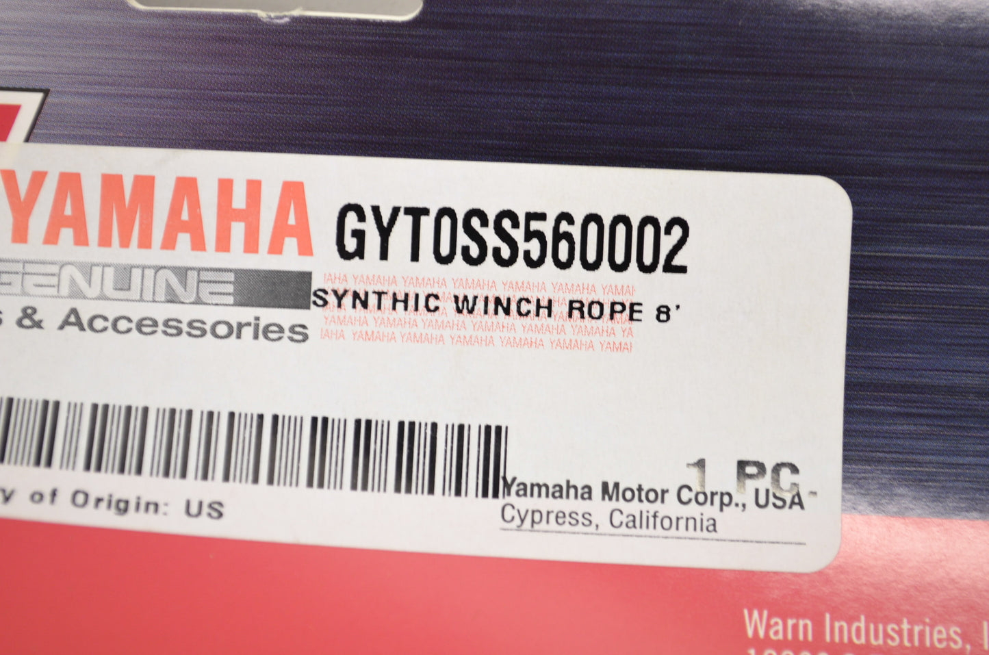 Red Synthetic Winch Rope 8 Inches NOS