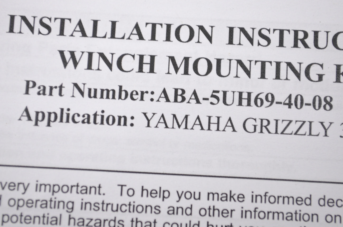 OEM Yamaha ABA-5UH69-40-08 Winch Mount Kit NOS