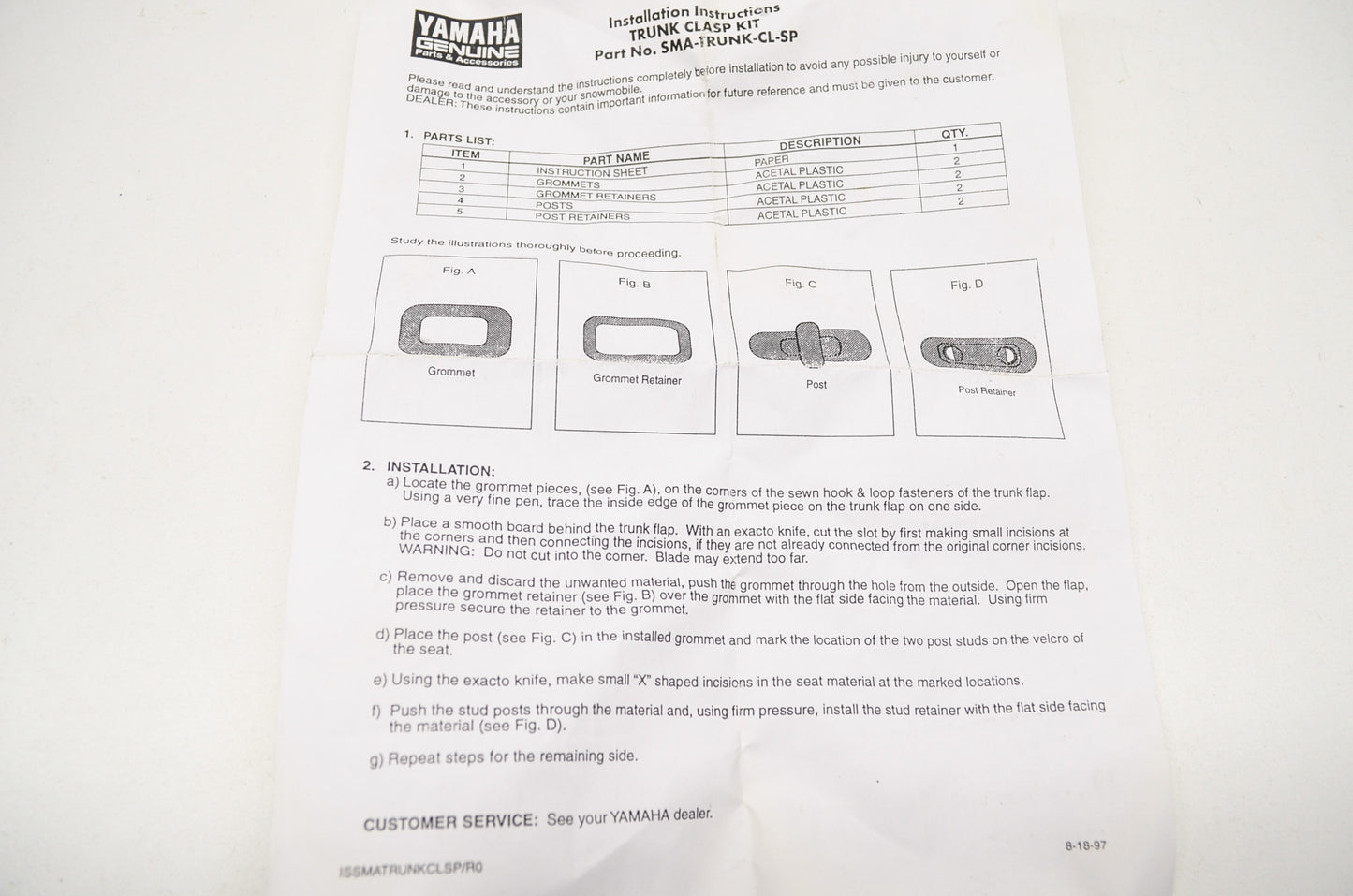 NEW OEM Yamaha Trunk Clasp Kit NOS