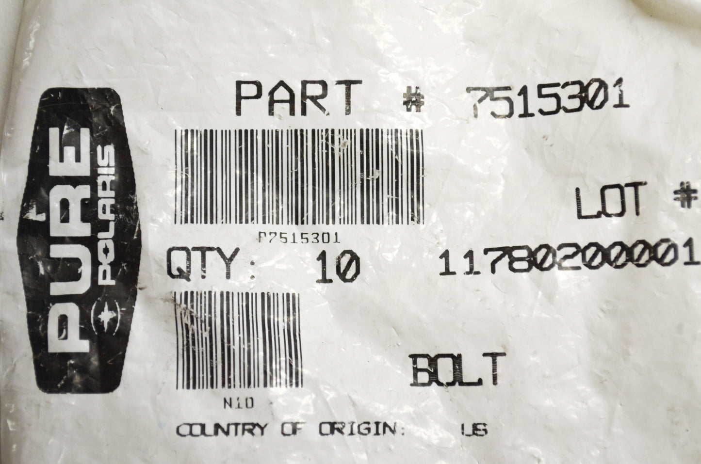 OEM Polaris 7515301 Bolt Qty 2 NOS