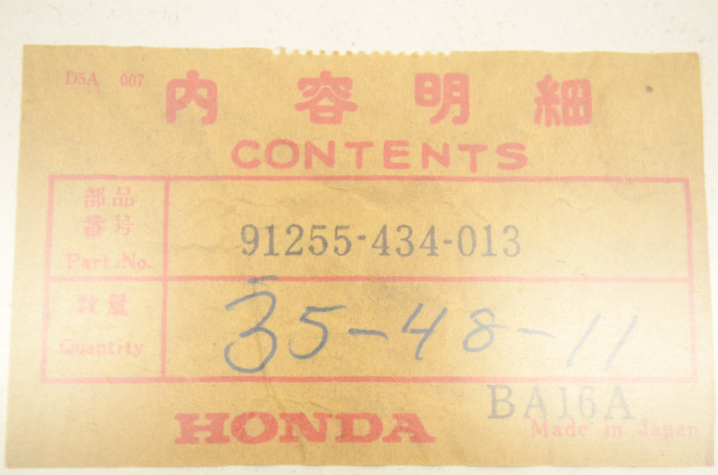 OEM Honda 91255-434-013 Oil Seal 35X48X11 NOS