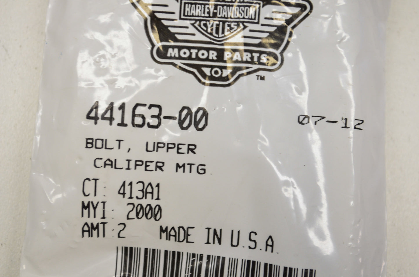 OEM Harley-Davidson 44163-00 Upper Caliper Mounting Bolt Qty 2 NOS