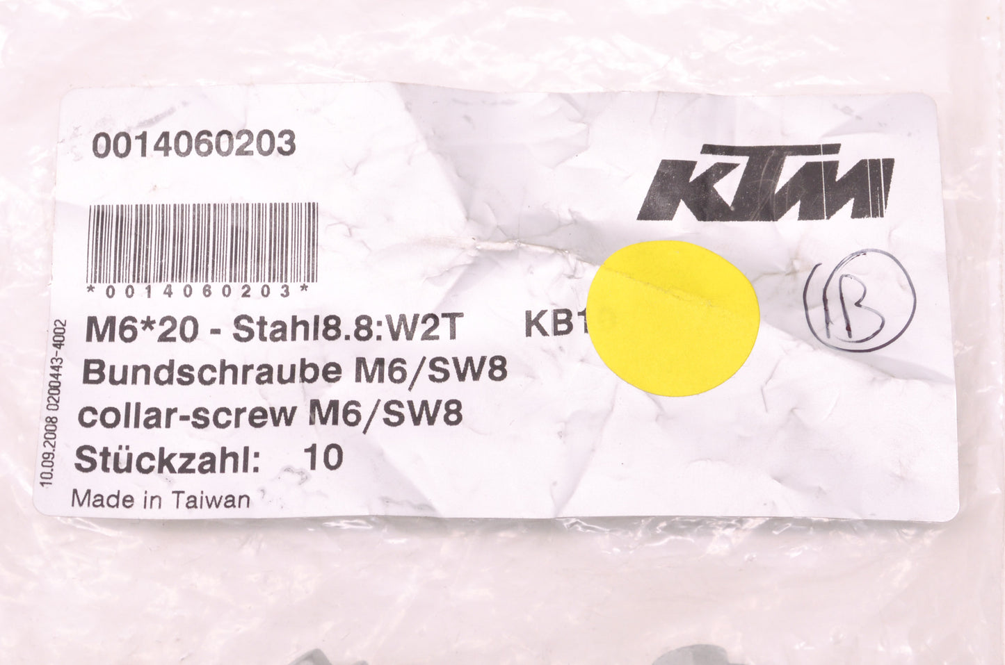 OEM KTM 0014060203 Hex Head Collar Screw M6X20 WS=8 Qty 2 NOS