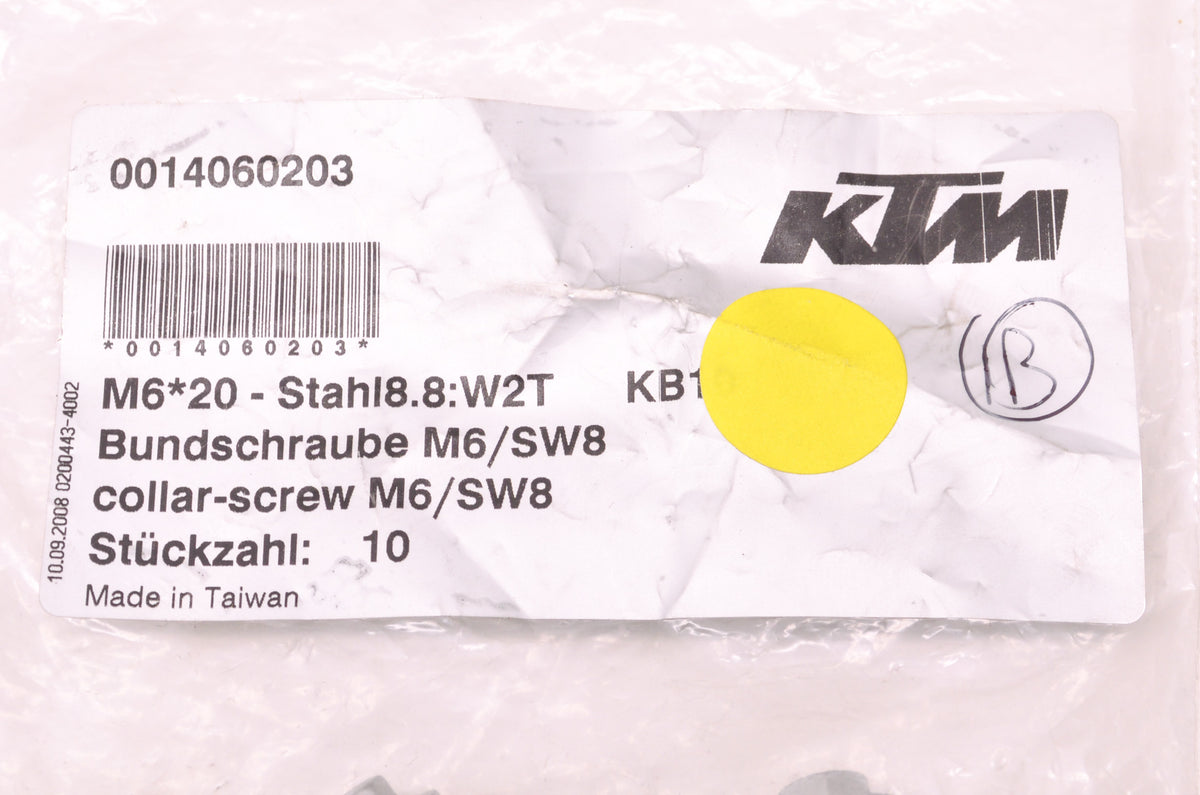 OEM KTM 0014060203 Hex Head Collar Screw M6X20 WS=8 Qty 2 NOS