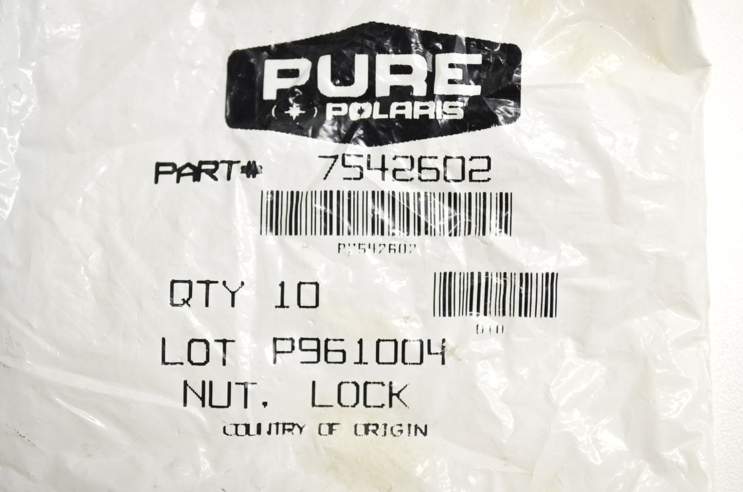 OEM Polaris 7542602 Lock Hex Nut Qty 2 NOS