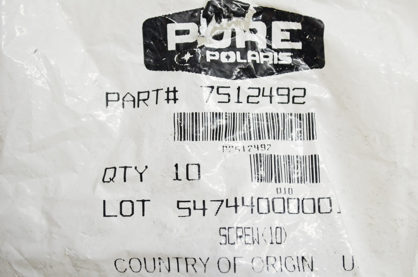 OEM Polaris 7512492 Screw Qty 2 NOS