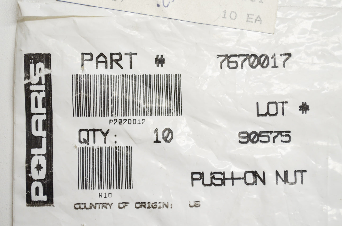 OEM Polaris 7670017 Push-On Nut Qty 10 NOS
