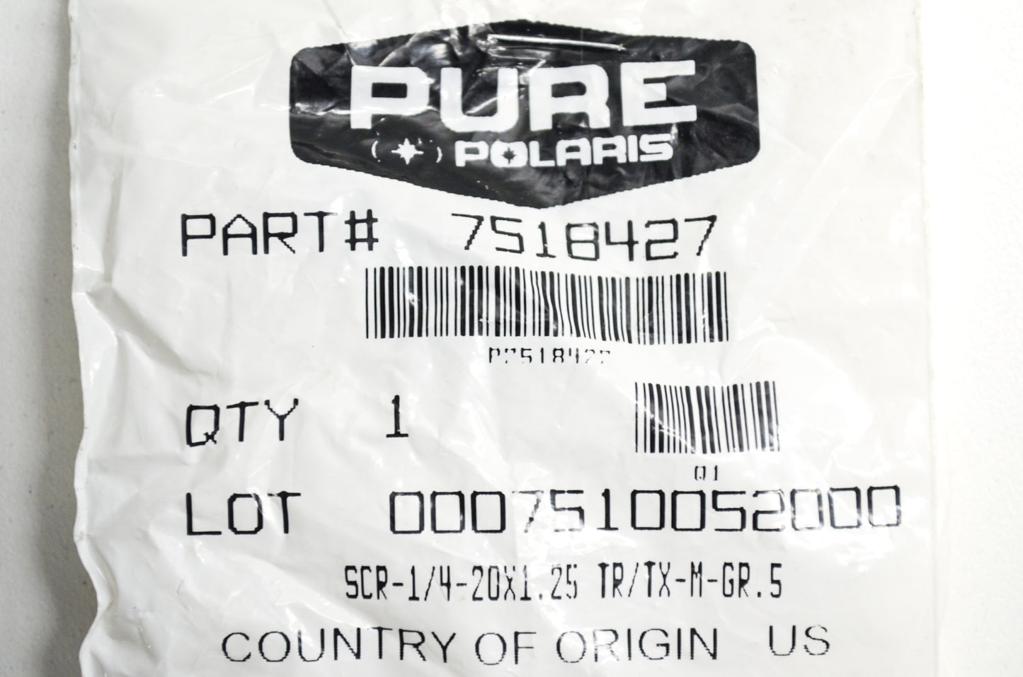OEM Polaris 7518427 Screw 1/4-20X1.25 Qty 2 NOS
