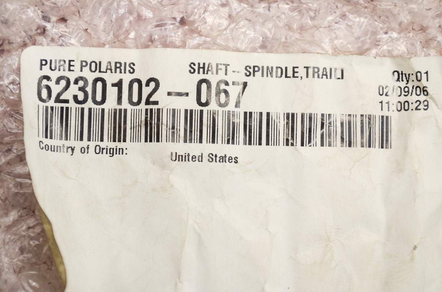 New OEM Polaris 6230102-067 Spindle Shaft NOS