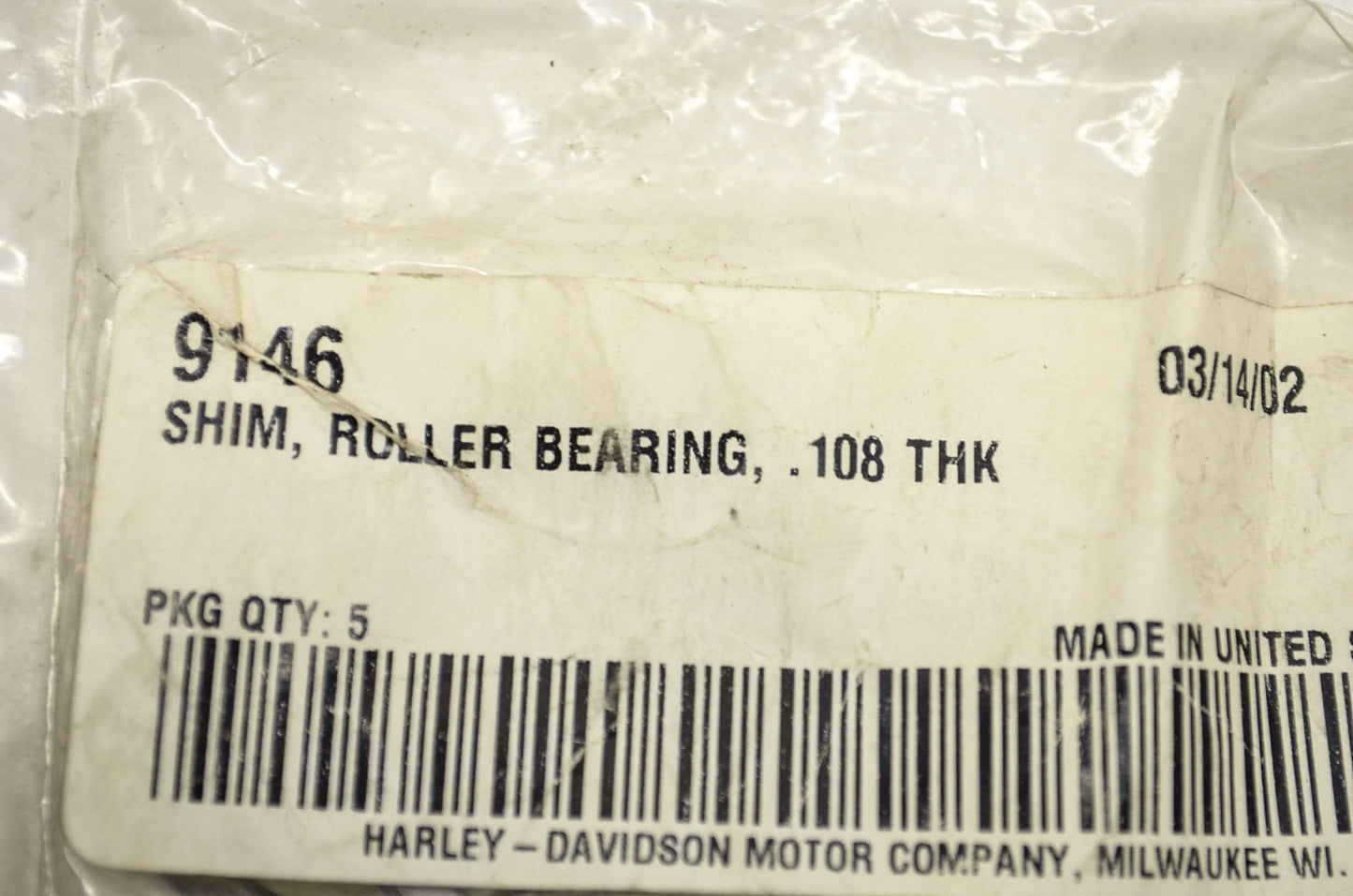 OEM Harley-Davidson 9146 Roller Bearing Shim .108 Qty 2 NOS