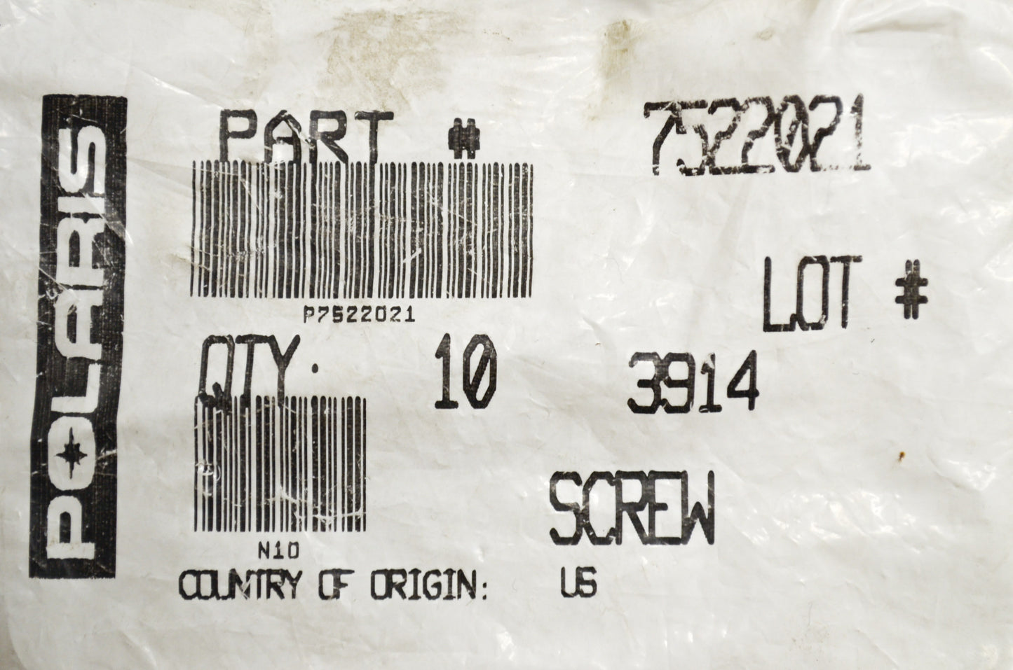 OEM Polaris 7522021 Screw Qty 10 NOS