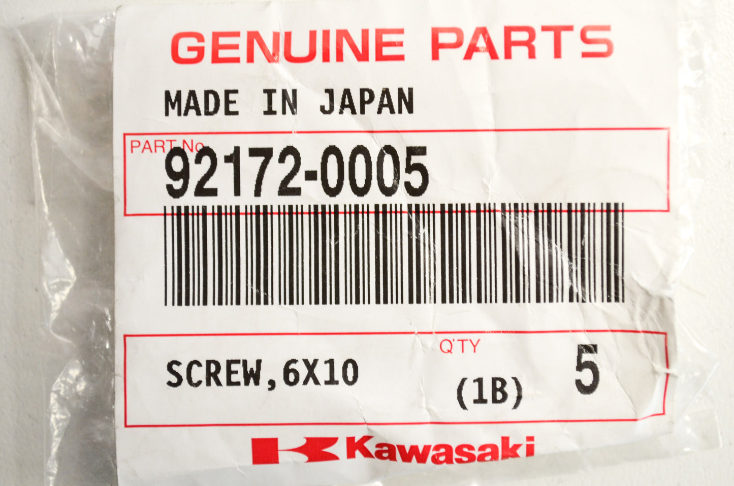 OEM Kawasaki 92172-0005 Screw 6X10 NOS