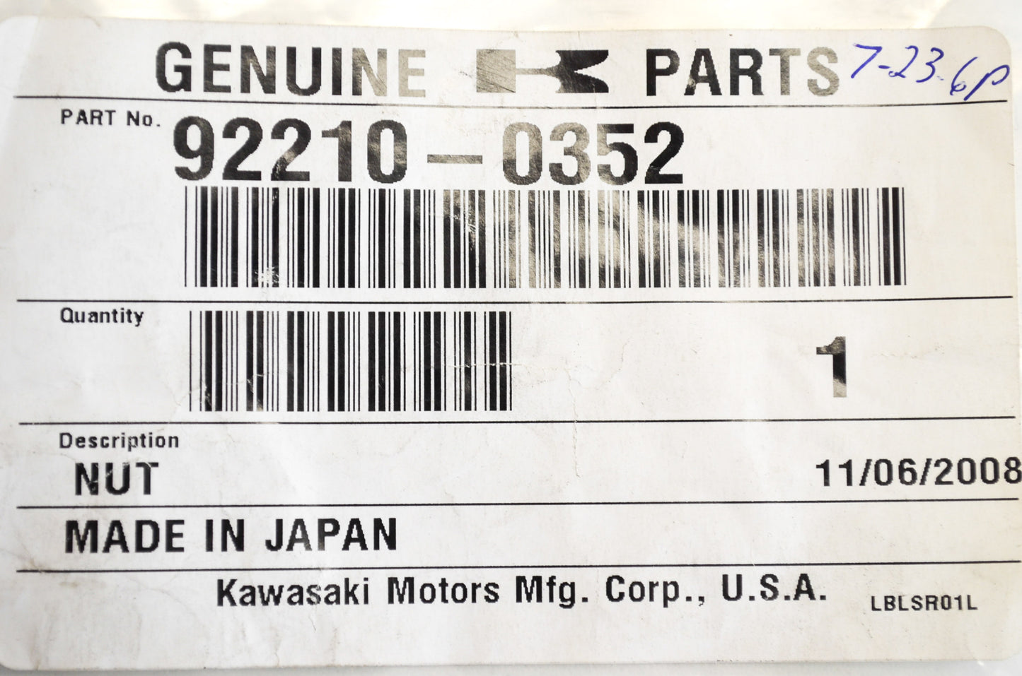 OEM Kawasaki 92210-0352 Pop Nut 10mm NOS