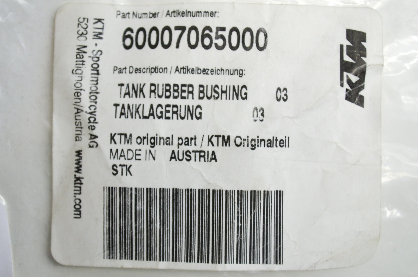 OEM KTM 60007065000 Rubber Tank Bushing Qty 2 NOS