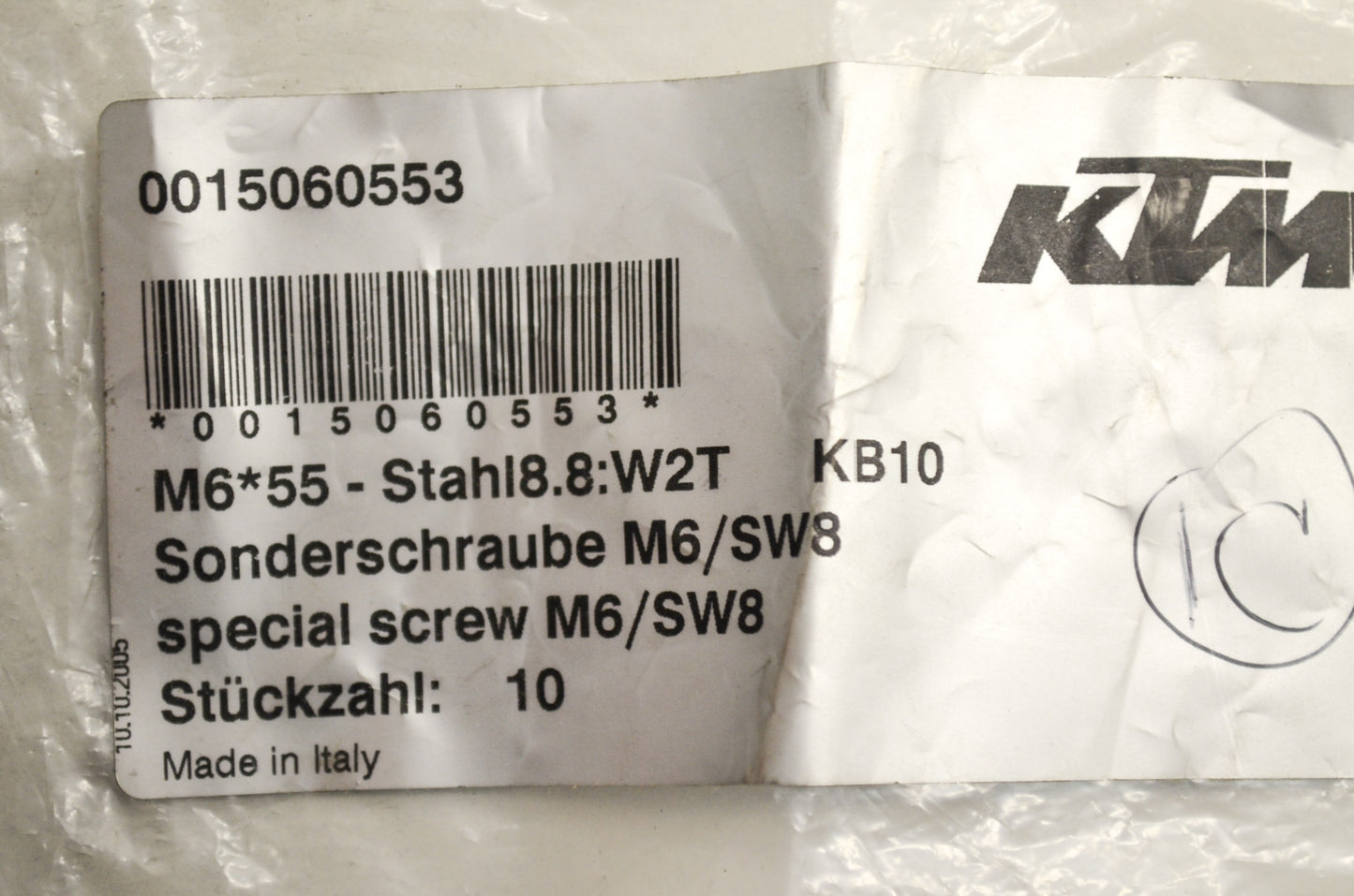 OEM KTM 15060553 Hex Head Collar Screw M6X55 WS=8 Qty 3 NOS
