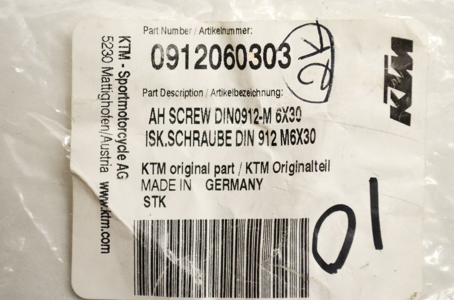 OEM KTM 912060303 Allen Head Screw DIN0912 M6X30 Qty 9 NOS