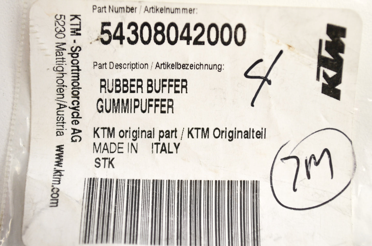 OEM KTM 54308042000 Rubber Buffer Qty 2 NOS