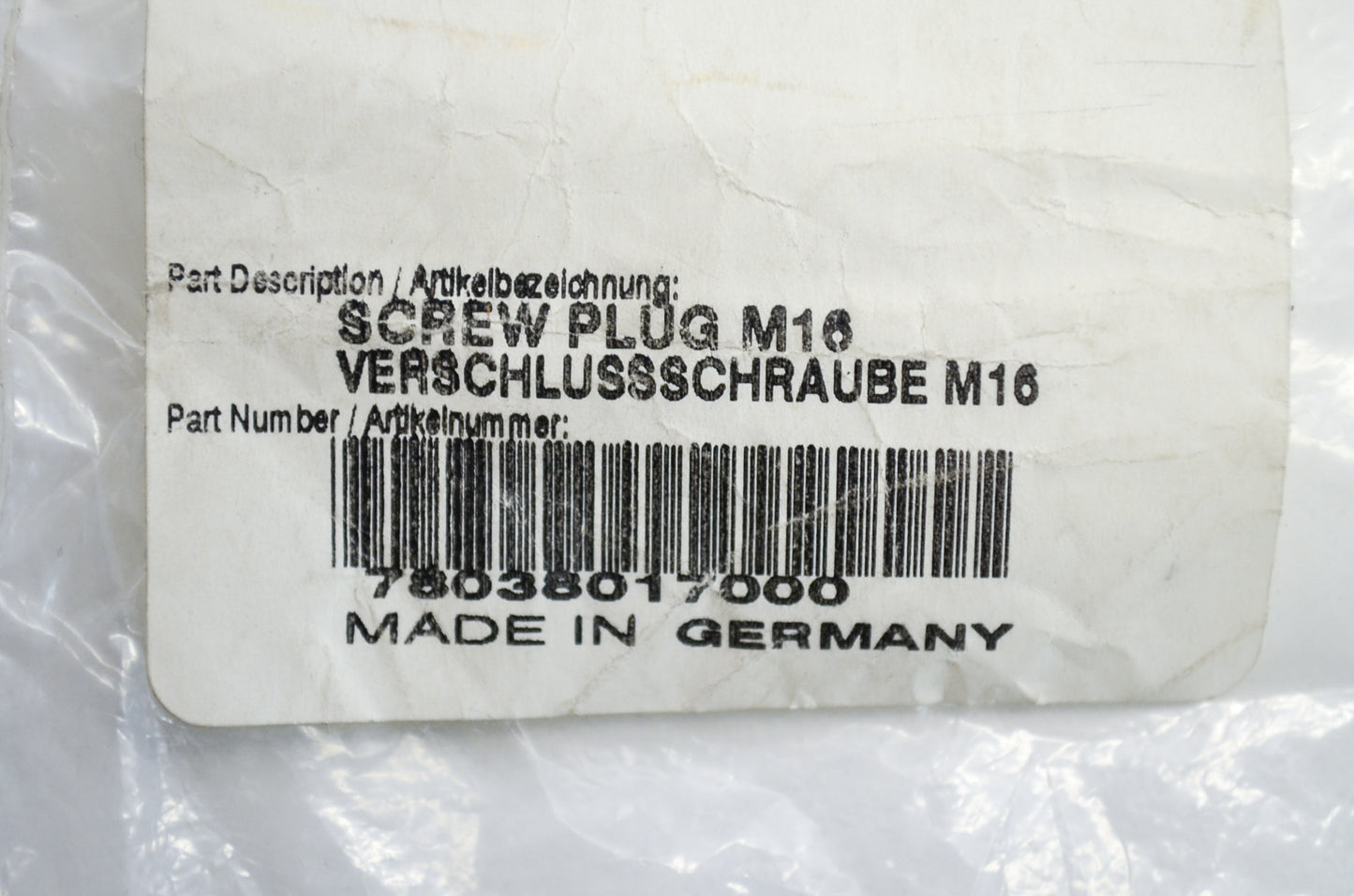 OEM KTM 78038017000 Screw Plug M16 NOS