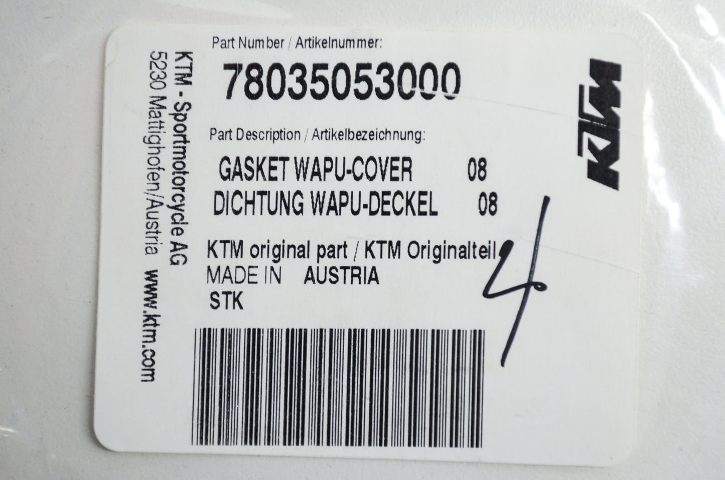 New OEM KTM Wapu-Cover Gasket EXC-R XCR-W EXC NOS