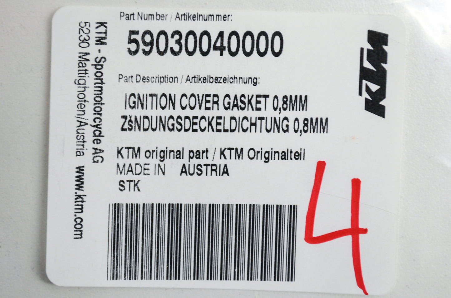 OEM KTM 59030040000 Ignition Cover Gasket 0.8 NOS