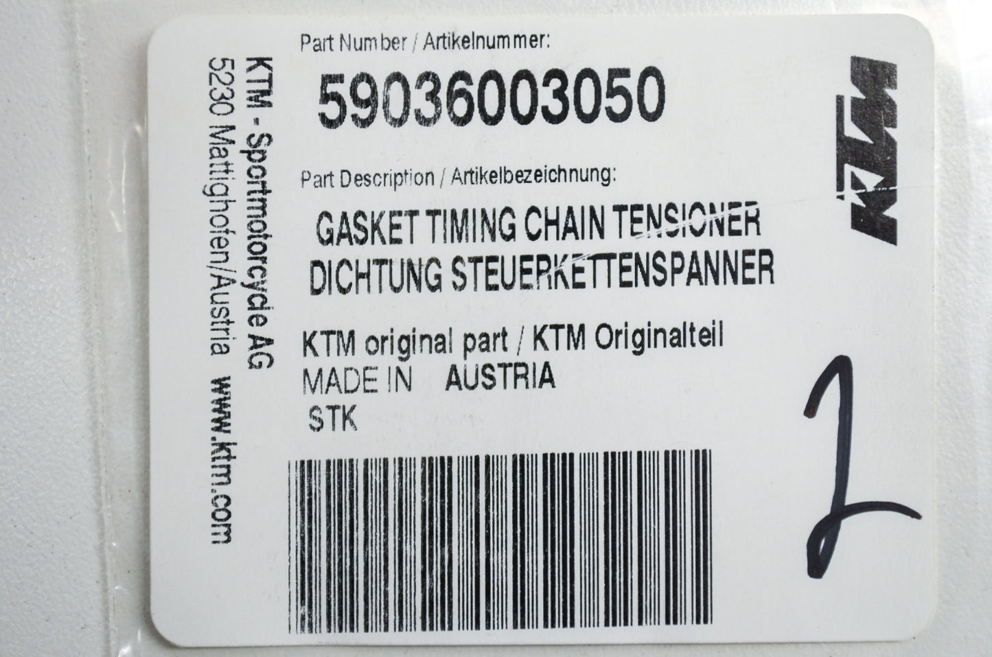 OEM KTM 59036003050 Timing Chain Tensioner Gaskets Qty 2 NOS