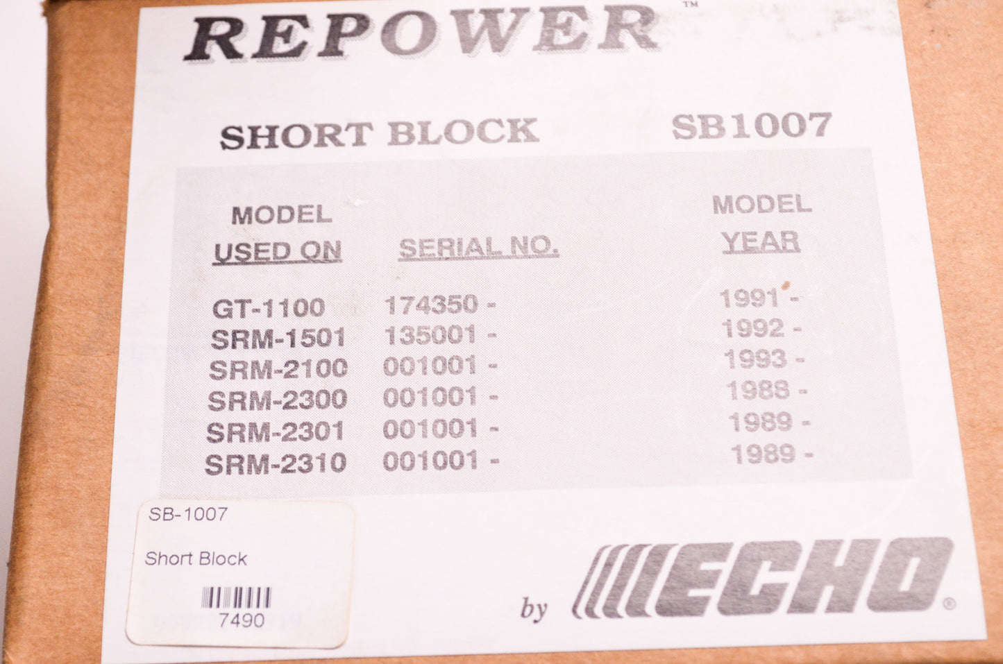 New OEM Echo RePower Short Block Kit SB1007