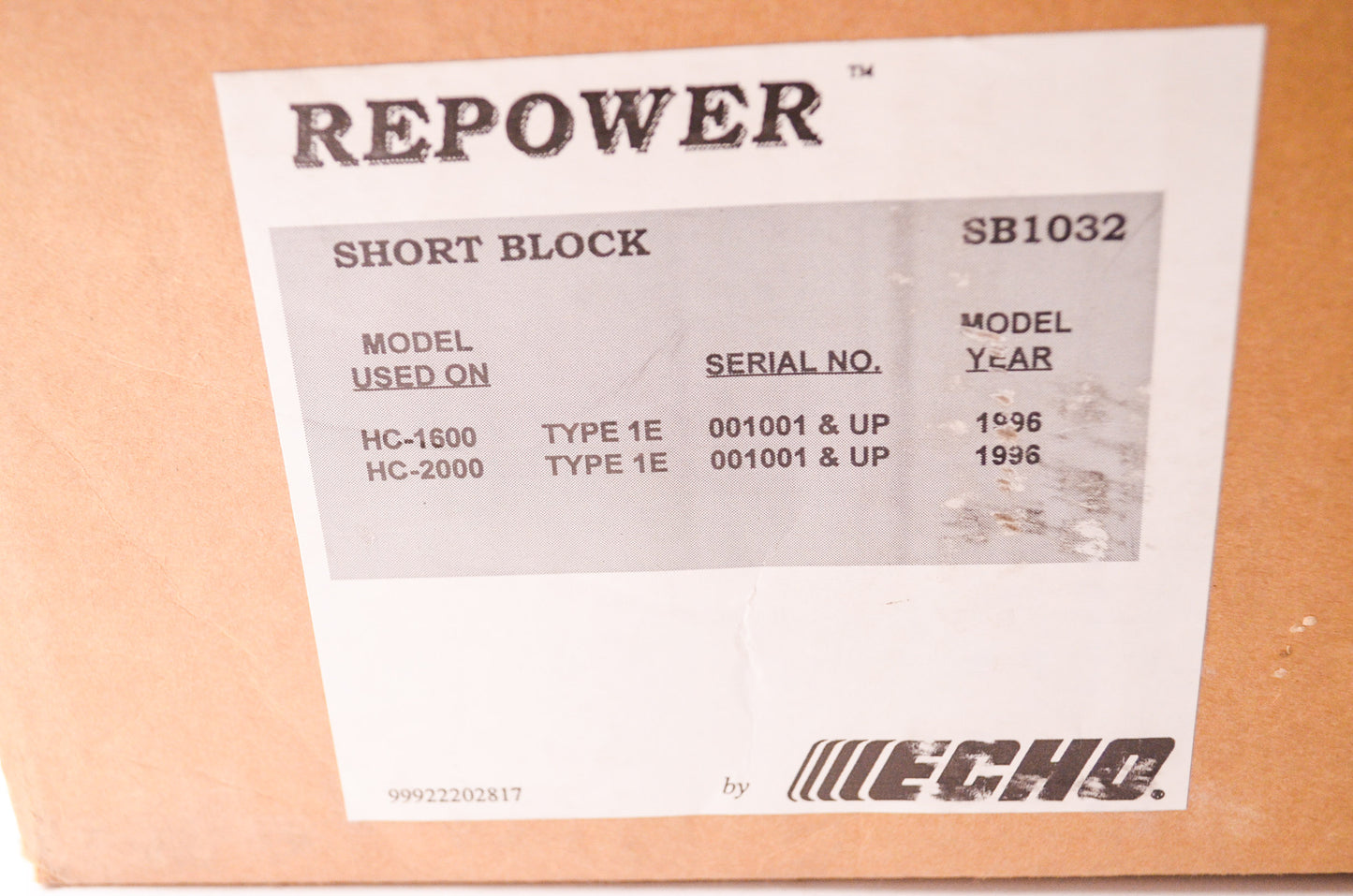 New OEM Echo RePower Short Block Kit SB1032