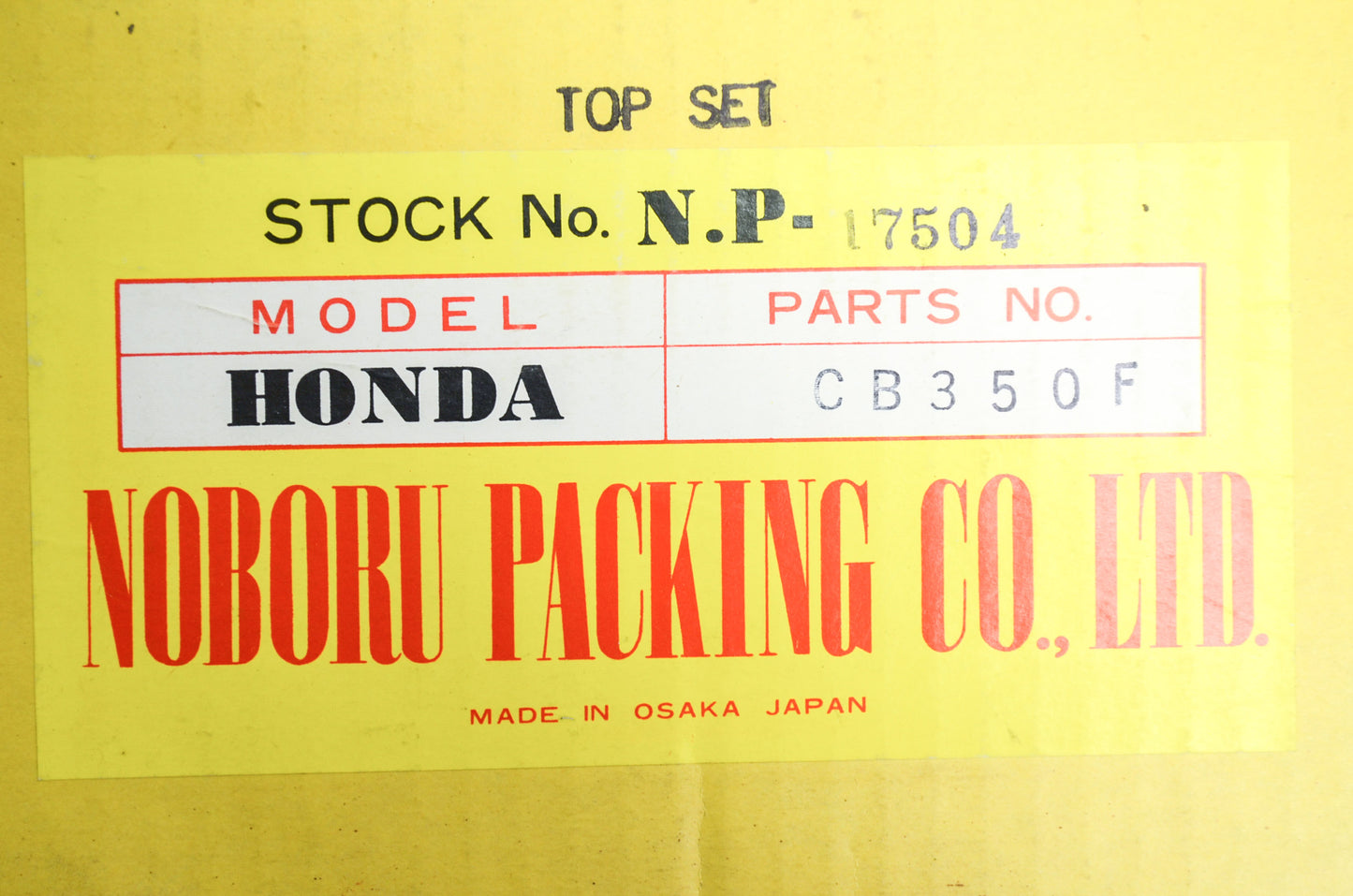 New Noboru Packing Top Gasket Set Honda NOS