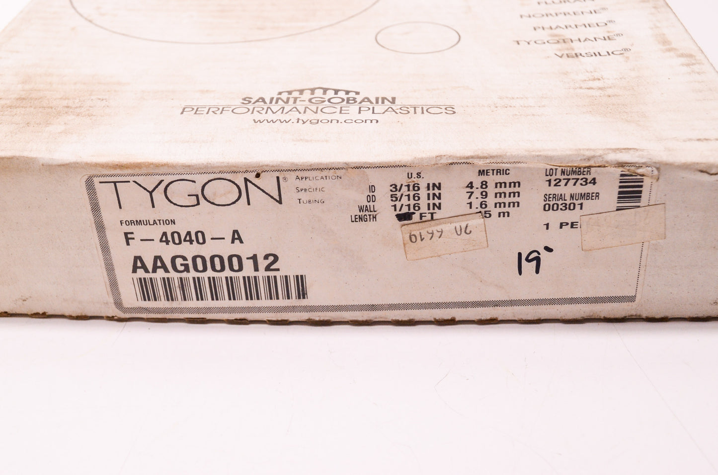 Tygon Yellow Fuel Tubing 3/16' (4.8mm) ID x 5/16' (7.9mm) OD 1/16' (1.6mm) Wall