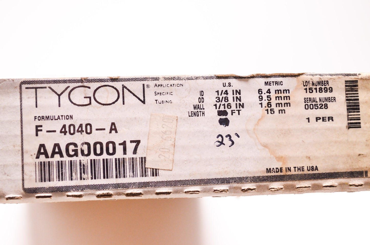 Tygon Yellow Fuel Tubing 1/4' ID x 3/8' OD 1/16' Wall Thickness 23' NOS