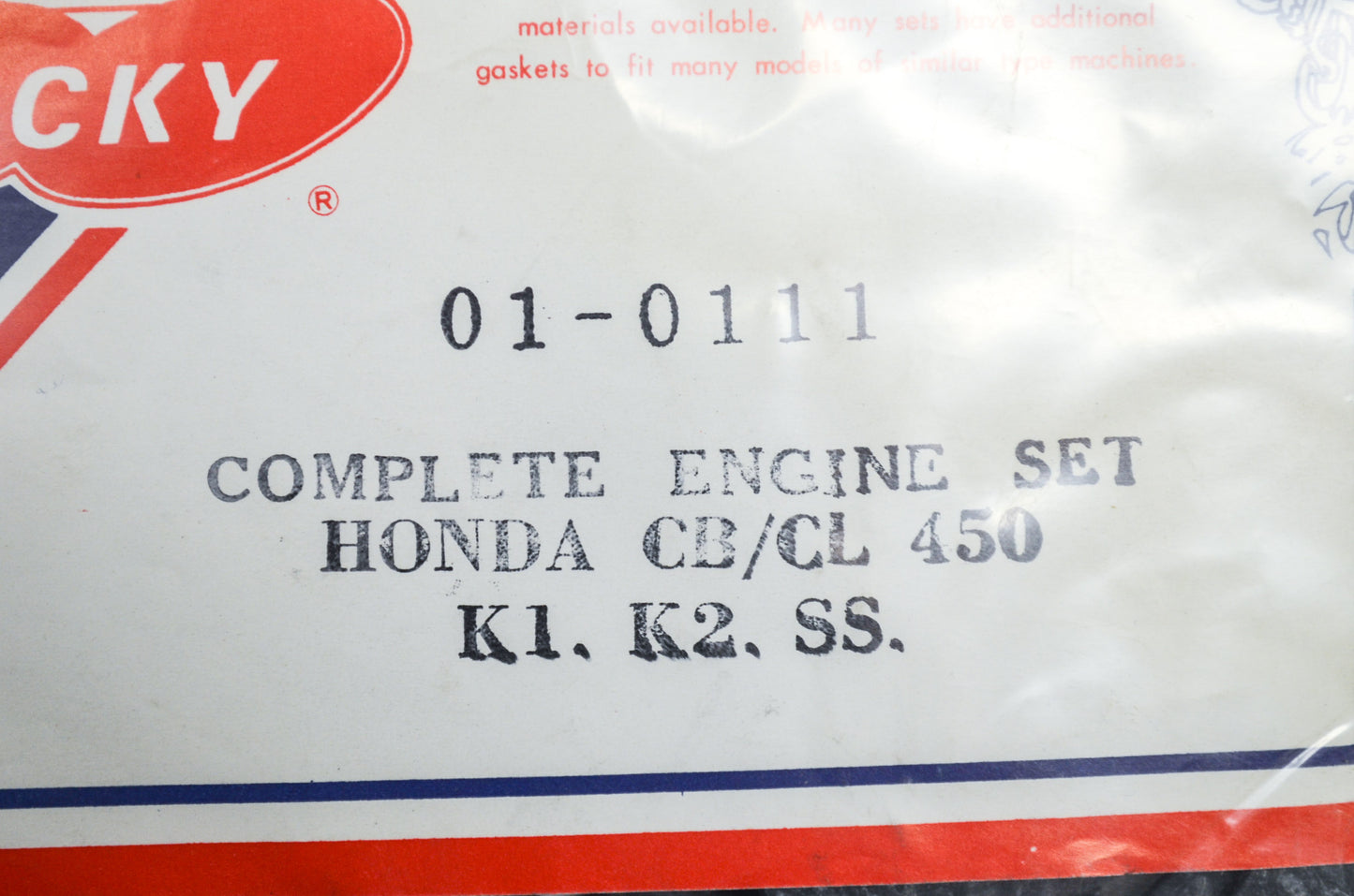 New Rocky Complete Engine Gasket Set Honda CB/CL450 K1 K2 SS NOS