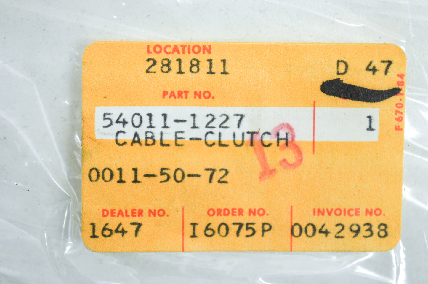 OEM Kawasaki 54011-1227 Clutch Cable NOS