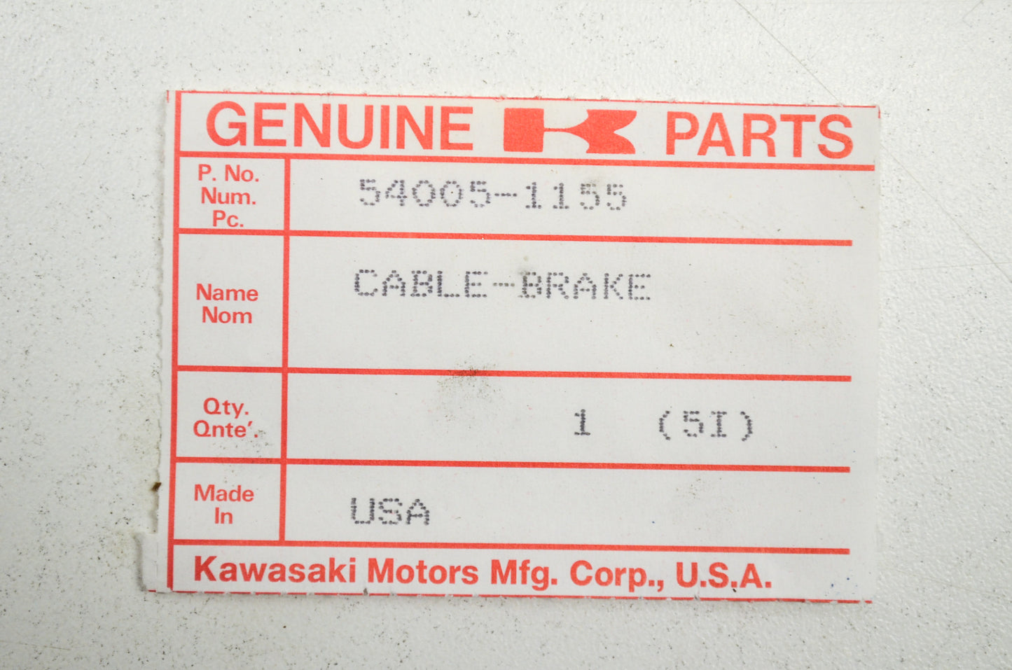 OEM Kawasaki 54005-1155 Parking Brake Cable NOS