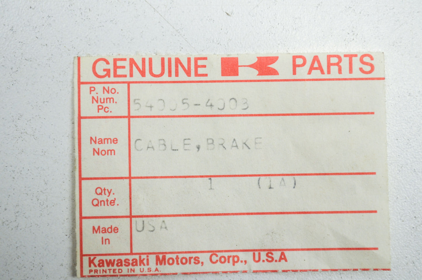 OEM Kawasaki 54005-4003 Brake Cable NOS