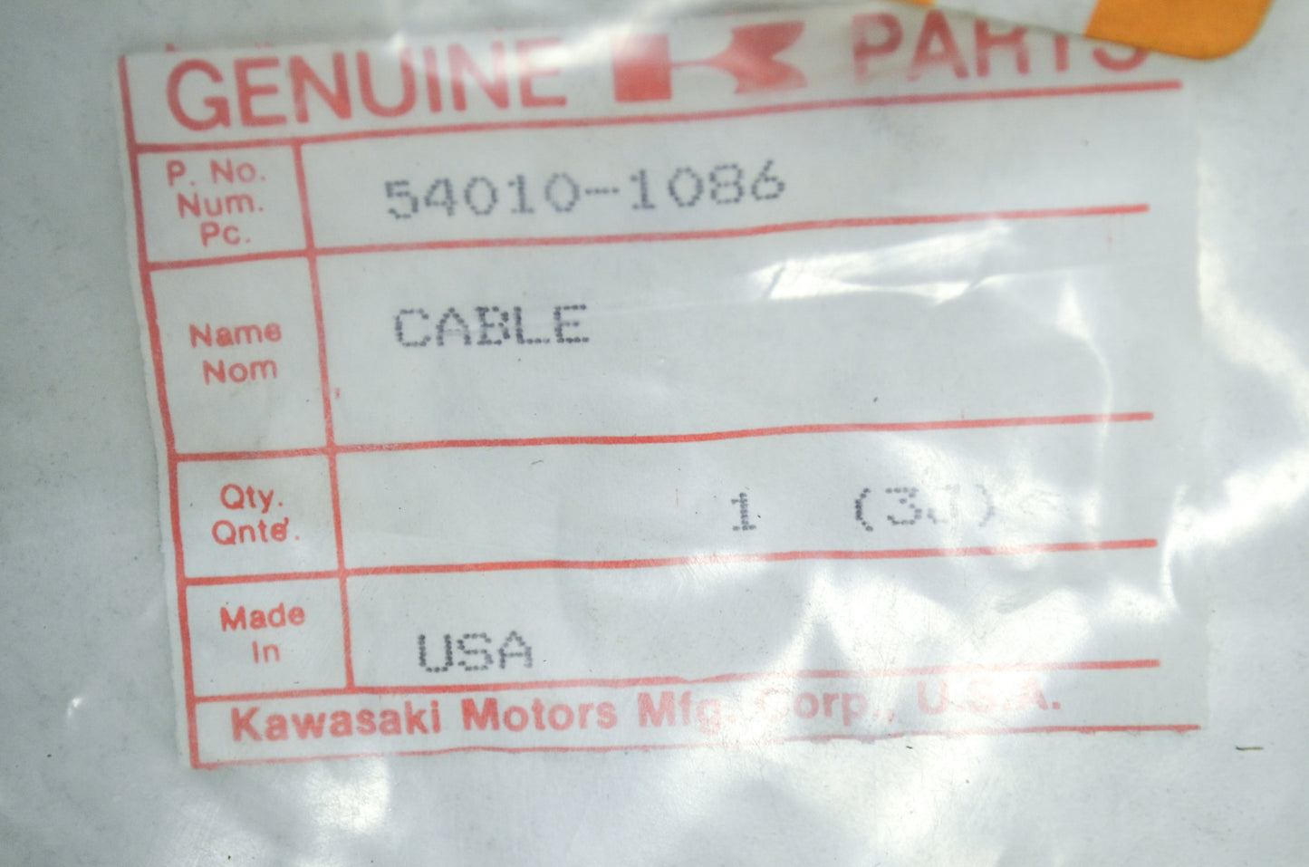 OEM Kawasaki 54010-1086 Shift Control Cable NOS