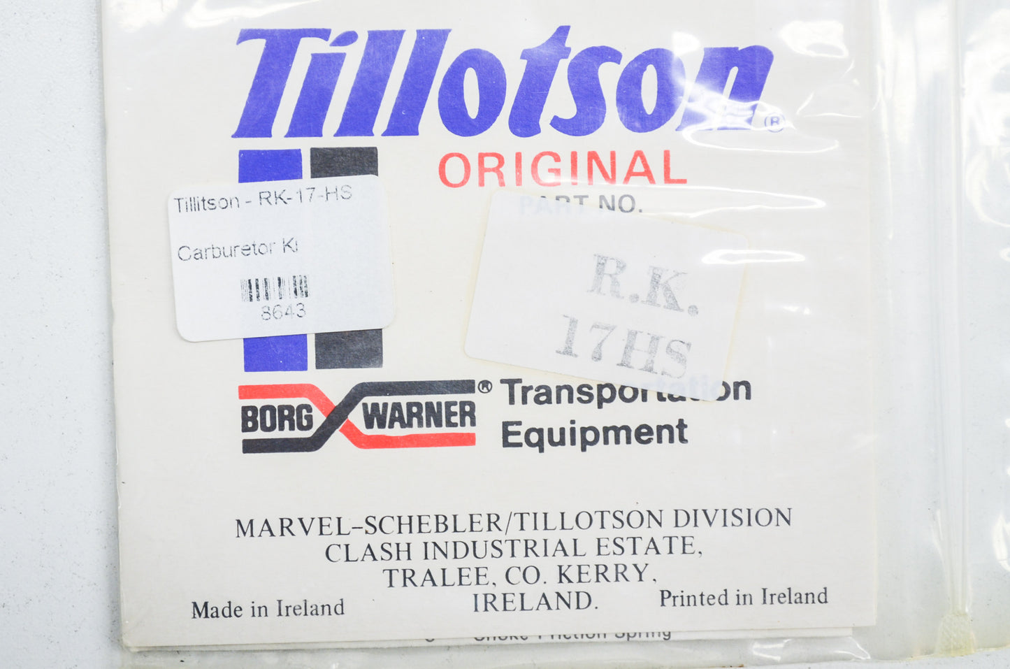 New Tillotson Carburetor Kit HS NOS