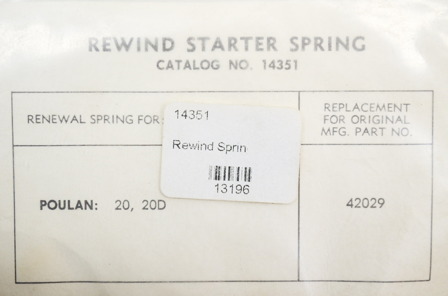 Rewind Spring Poulan 20 20D NOS