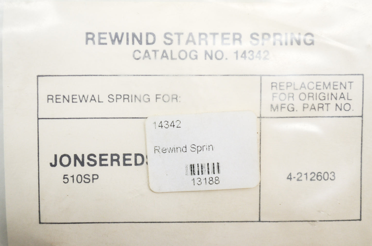 Aftermarket 14342, 4-212603 Rewind Spring Jonsereds 510SP NOS