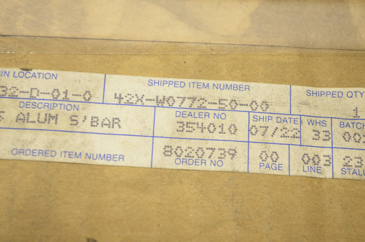 OEM Yamaha 42X-W0772-50-00 Aluminum S Bar NOS