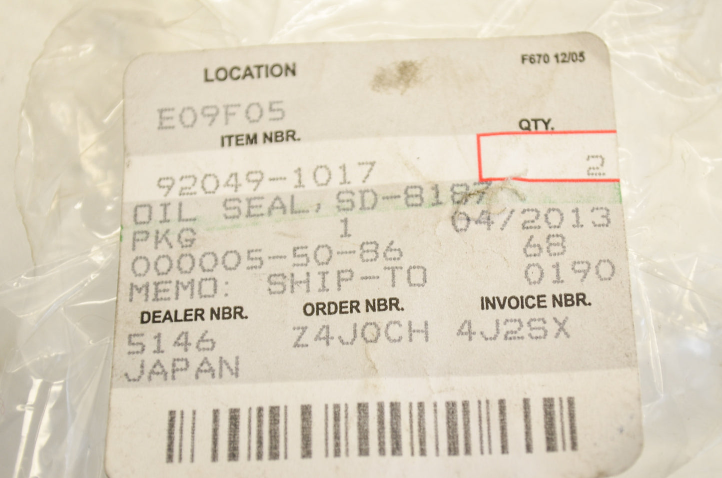 OEM Kawasaki 92049-1017 Oil Seal SD-8187 NOS