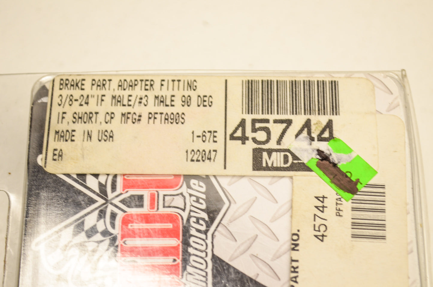 Mid USA 45744, PFTA90S Brake Adapter Fitting 3/8-24 90 Deg NOS