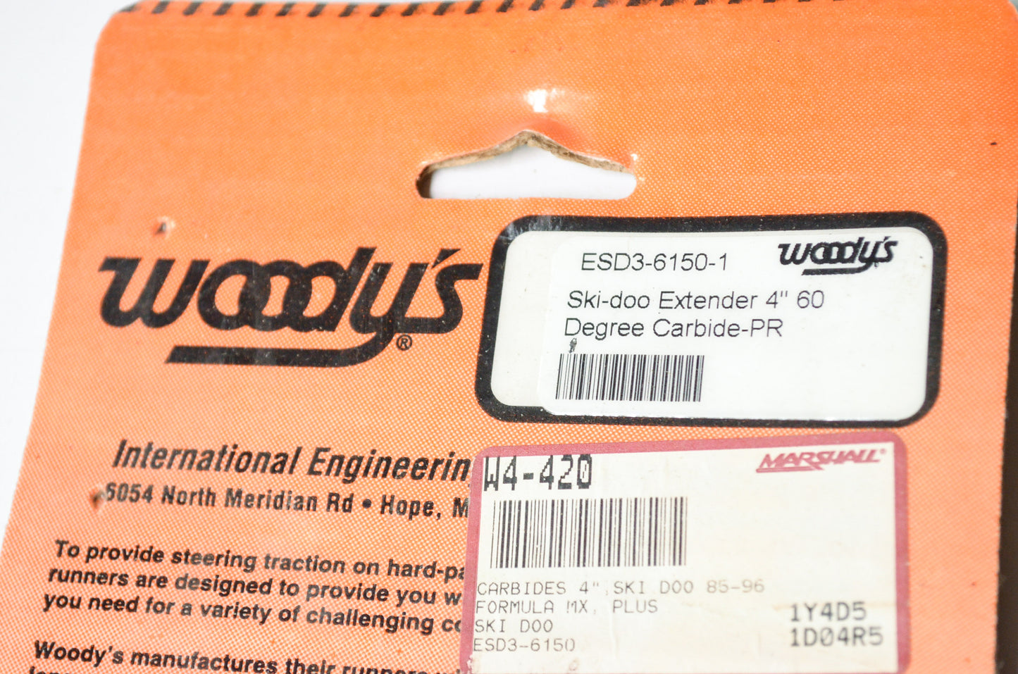 New Woody's ESD3-6150-1, W4-420 W Extender Trail III Carbide Runner Ski Doo 4'