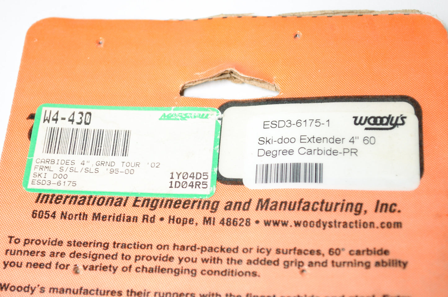 Woody's ESD36175-1, W4-430, ESD3-61751 Extender Trail III Carbide Runner Ski Doo