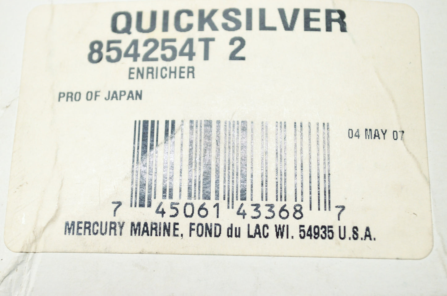 New OEM Quicksilver Mercury Marine Enricher NOS
