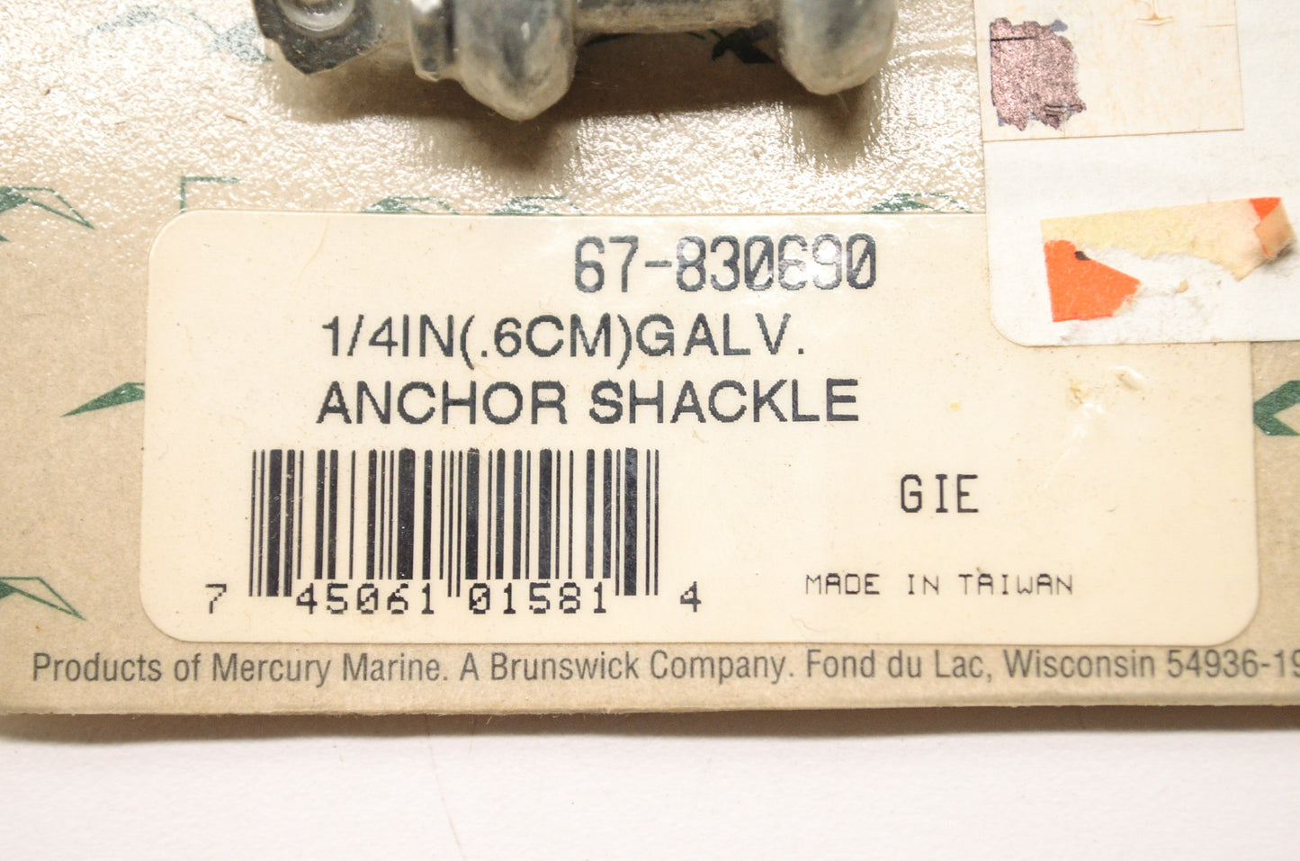 Seafare Quicksilver Mercury Marine Anchor Shackle 1/4' NOS
