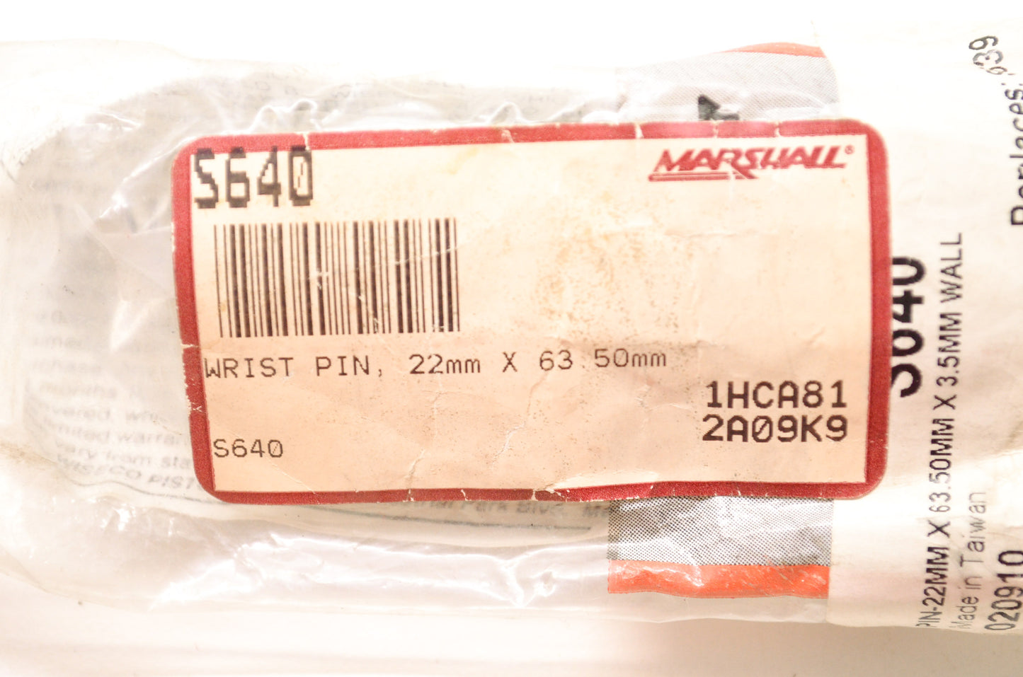 Wiseco S640, S639 Wrist Pin 22mm x 63.50mm NOS