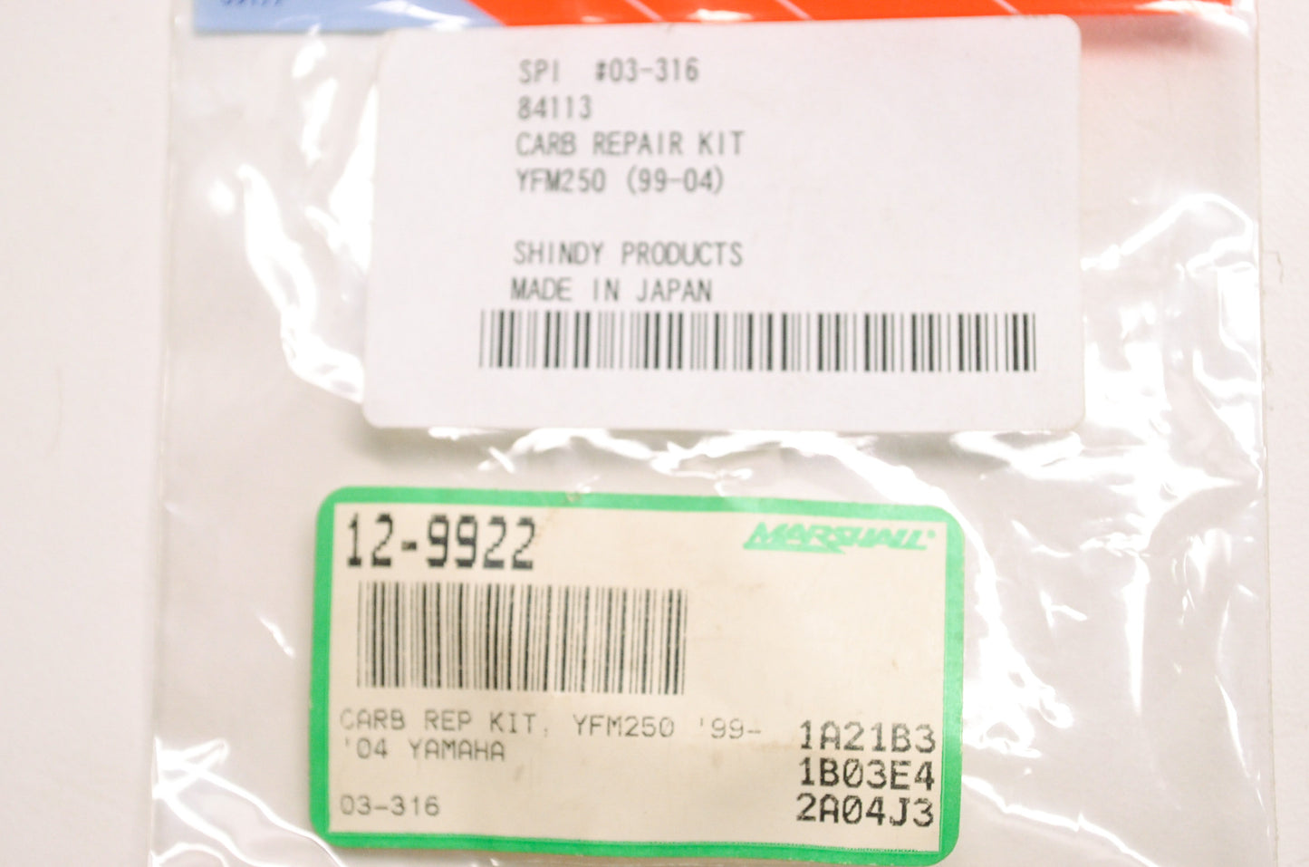New Shindy Products Carburetor Repair Kit Yamaha 99-04 YFM250 NOS