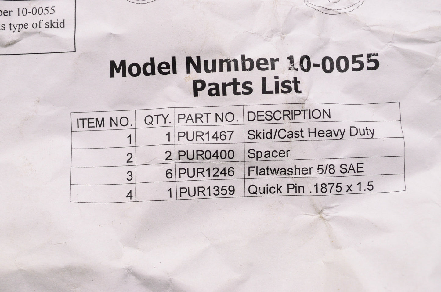 Heavy Duty Skid Parts NOS