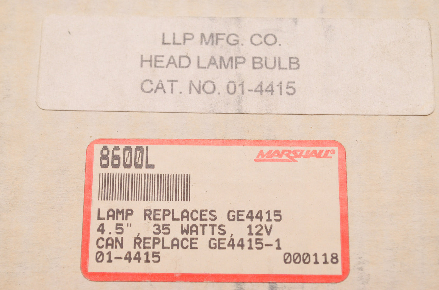 LLP 01-4415, 8600L, GE4415, GE4415-1 GE Lamp 4.5' 35 Watts 12V NOS