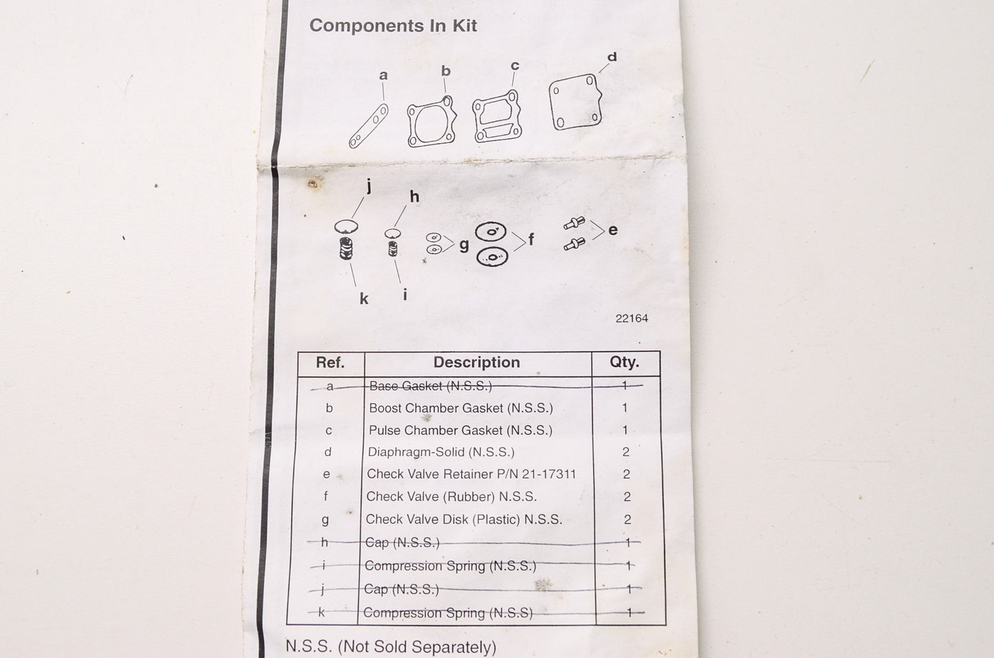 Marine Fuel Pump Diaphragm Kit w/ Solid Diaphragm NOS